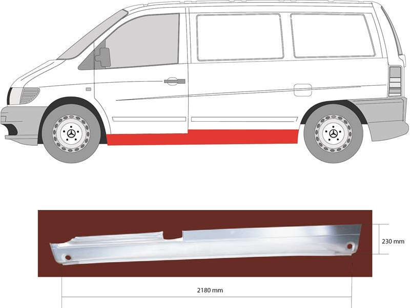 Поріг лівий Mercedes Vito W638 96-03 повний (Klokkerholm)