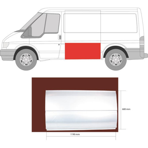 Поріг середній лівий високий Ford Transit 2000-2013 бочина коротка база (KH) 