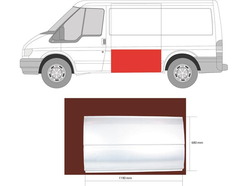 Поріг середній лівий високий Ford Transit 00-13 бочина коротка база (KH) 