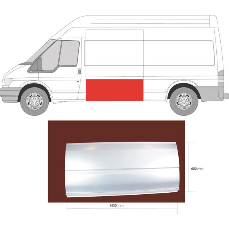 Поріг середній лівий високий Ford Transit 00-14 бочина довга, середня база (Klokkerholm) 