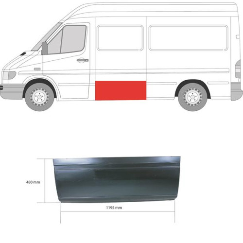 Поріг середній лівий висота 39 см Mercedes Sprinter W901-W903, VW LT 2 1995-2006 (LKQ)