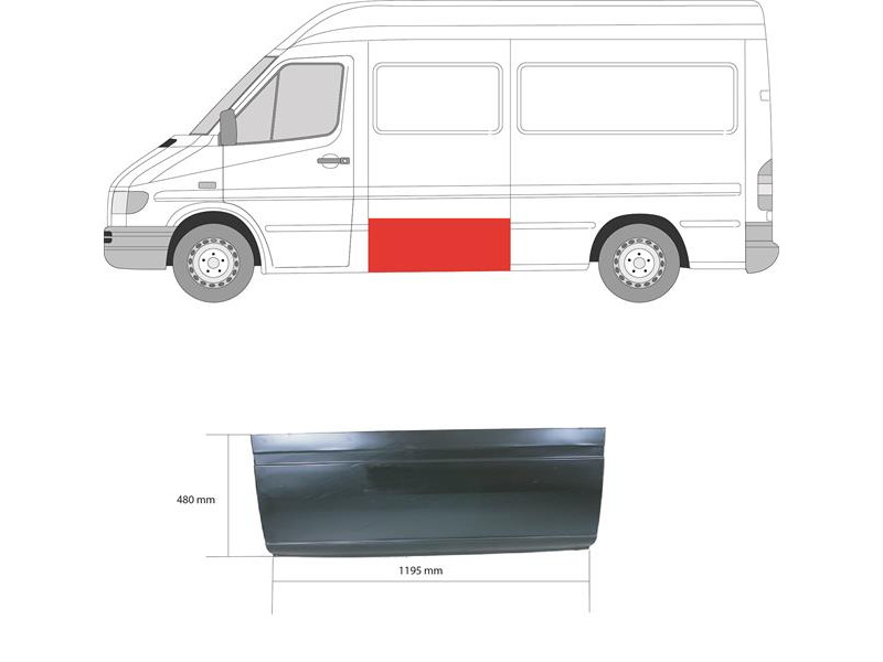 Поріг середній лівий висота 39 см Mercedes Sprinter W901-W903, VW LT 2 95-06 (PL)