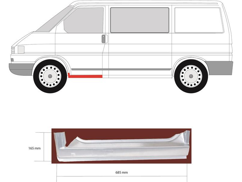 Поріг передній лівий VW Transporter T4 1990-2003 KK (пороги т4)