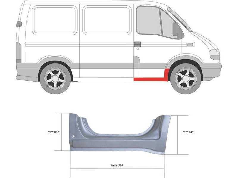 Поріг передній правий Renault Master, Opel Movano 98-09 (Klokkerholm) під дверима