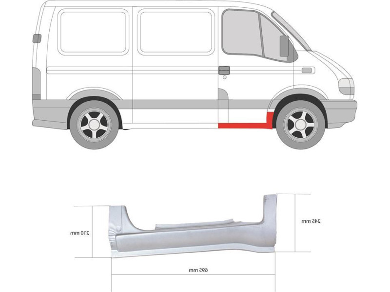 Поріг передній правий Renault Master, Opel Movano 98-09 (Klokkerholm) під дверима, висота 245 грн