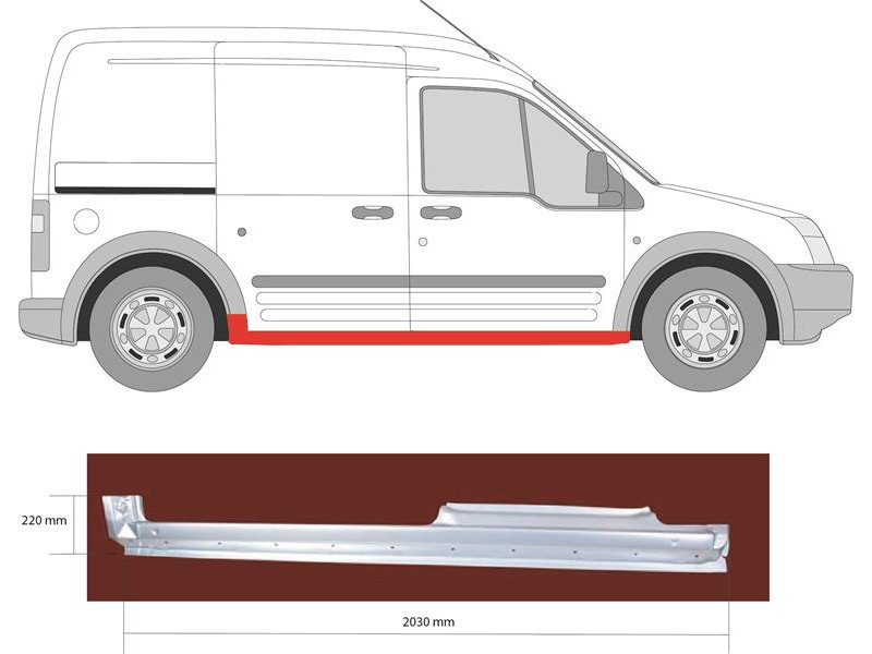 Поріг правий Ford Transit Connect, Tourneo 02-13 (KH) довга база