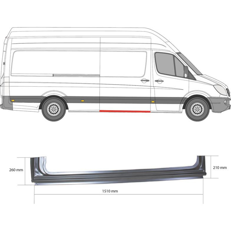 Поріг середній правий під дверима Mercedes Sprinter W906, VW Crafter 1 06-18 (Klokkerholm) 1.5 мм
