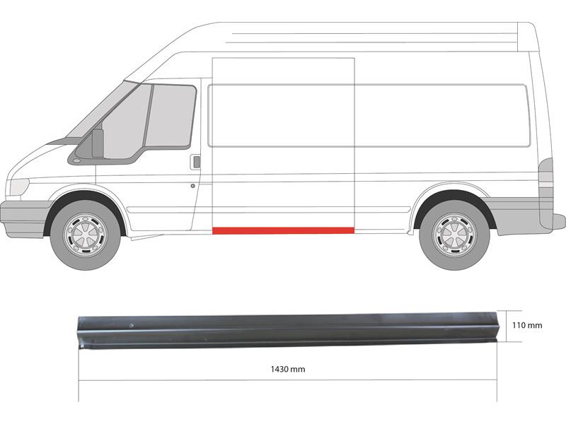 Поріг середній лівий під дверима Ford Transit 00-14 (KH) коротка база
