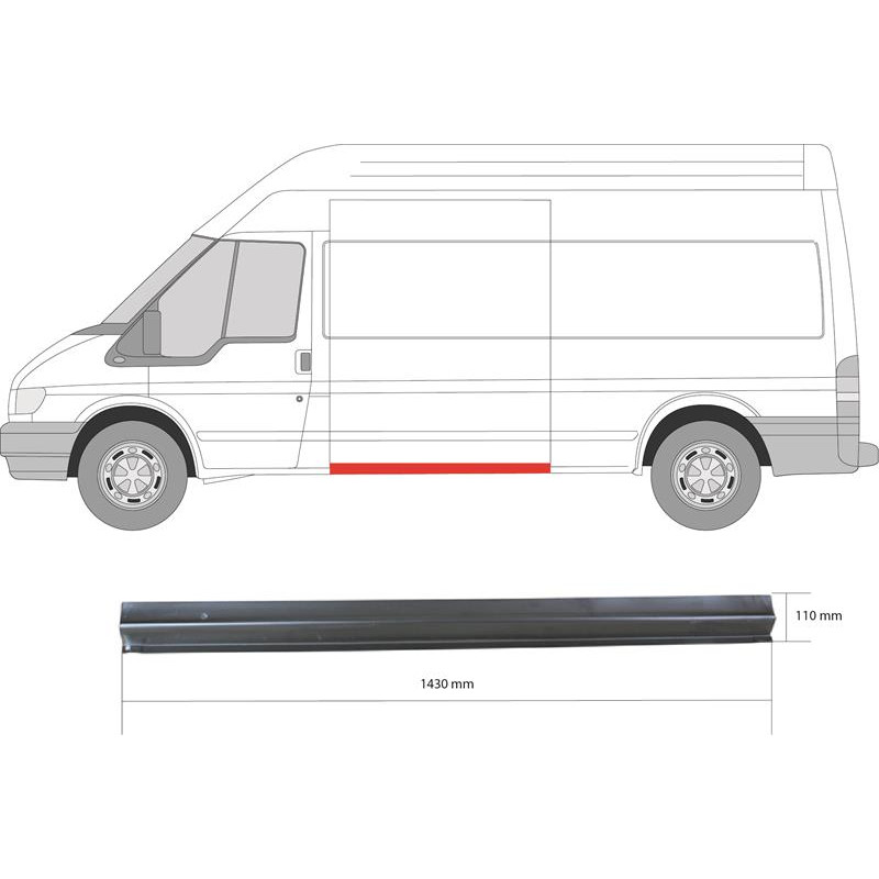 Поріг середній лівий Ford Transit 00-14 (Klokkerholm) висота 11 см, довжина 143 см