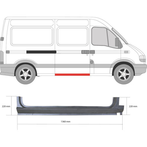 Поріг середній правий Renault Master 2, Opel Movano A 98-09 (KK) високий 
