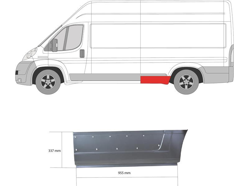 Поріг задній лівий перед колесом Fiat Ducato, Citroen Jumper, Peugeot Boxer 06-14, 14- довга база 