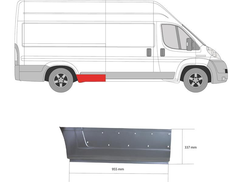 Поріг задній правий перед колесом Fiat Ducato, Citroen Jumper, Peugeot Boxer 06-14, 14- довга база (KH)