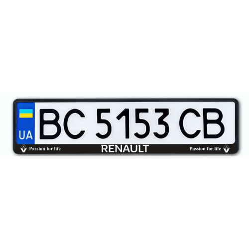 Рамка номера передня/задня (чорна) Renault всі моделі