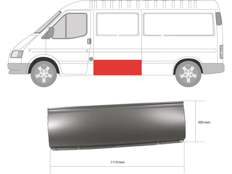 Поріг лівий середній Ford Transit 86-00 (KH) 119 см, 30 см