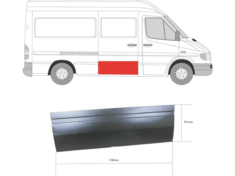 Ремчастина бічних дверей нижня права Mercedes Sprinter W901-W903 95-06 (Польща) висота 31 см