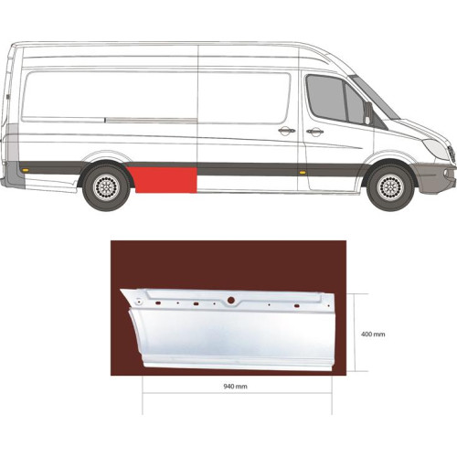Поріг задній правий перед колесом Mercedes Sprinter W906 06- / VW Crafter 2006-2016 (KH) довга база