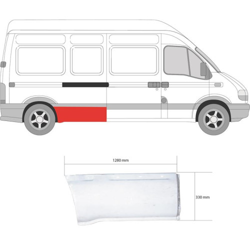 Поріг задній правий перед колесом Renault Master 2, Opel Movano 98-09 довга база (PL)