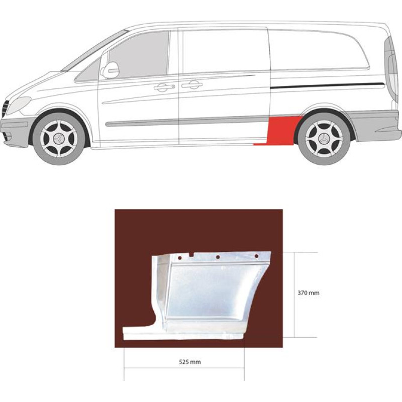 Ремчастина боку задня нижня ліва Mercedes Vito W639 03-14 довга база (Klokkerholm) до колеса