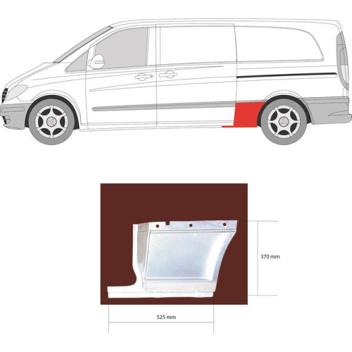 Арка задня ліва нижня перед колесом Mercedes Vito W639 2003-2014 довга база Klokkerholm