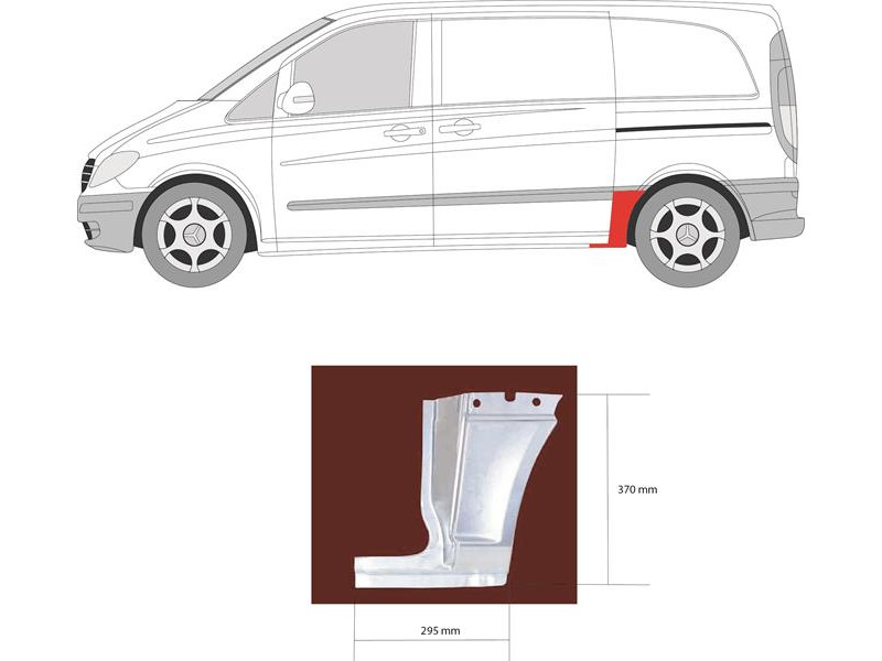 Ремчастина боку задня нижня ліва Mercedes Vito W639 03-14 коротка база (Klokkerholm) до колеса