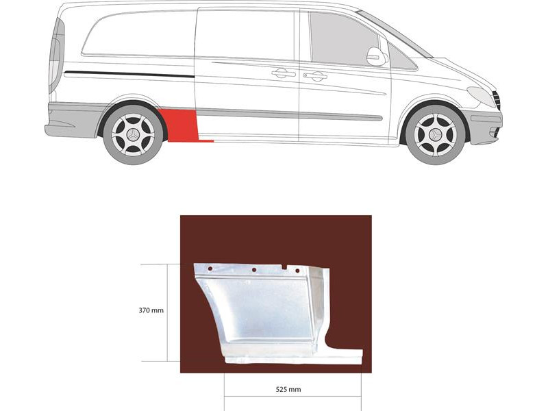 Ремчастина боку задня нижня права Mercedes Vito W639 03-14 довга база (Klokkerholm) до колеса