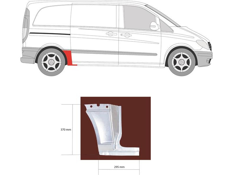 Ремчастина боку задня нижня права Mercedes Vito W639 03-14 коротка база (Klokkerholm) до колеса