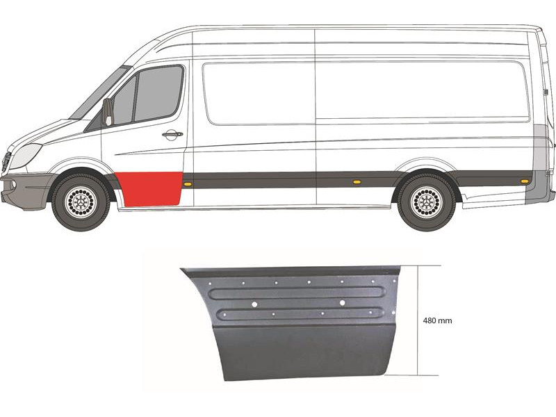 Ремчастина передньої двері нижня ліва Mercedes Sprinter W906, VW Crafter 1 06-18 (Klokkerholm) 47 см