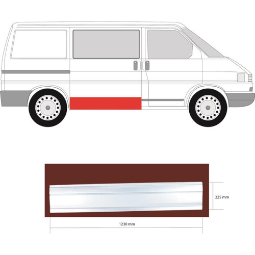 Ремчастина правої зсувної двері VW Transporter T4 1990-2003 (KH) висота 22 см