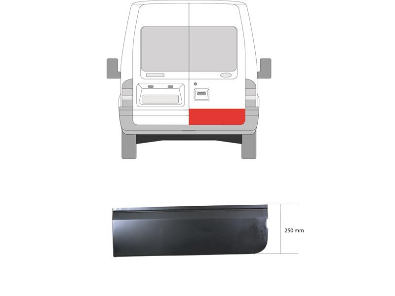 Ремчастина задньої правої двері Ford Transit 00-13 нижня 25 см (KH)