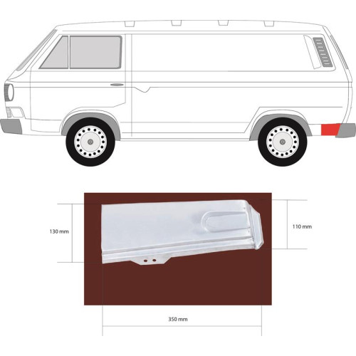 Ремчастина заднього кута ліва нижня VW Transporter T3 Klokkerholm
