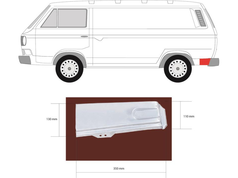 Ремчастина заднього кута ліва нижня VW Transporter T3 (Klokkerholm)