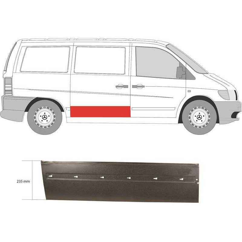 Ремчастина зсувних дверей права Mercedes Vito W638 96-04 (Польща) висота 22 см