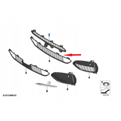 Решітка переднього бампера середня нижня BMW X5 F15 2014-2018 M-sport FPS 51118054012