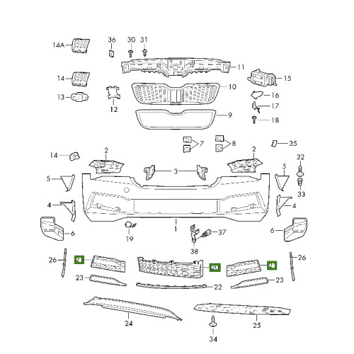 Решітка переднього бампера середня Skoda Superb 3V 2019-2023 FPS 3V0853677A 9B9