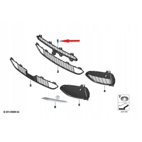 Решітка переднього бампера середня верхня BMW X5 F15 2014-2018 M-sport FPS 51118054013