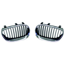 Решітка радіатора ліва і права BMW 5 E60 03-10 (Тайвань) ребра хром  рамка чорна 51137027061