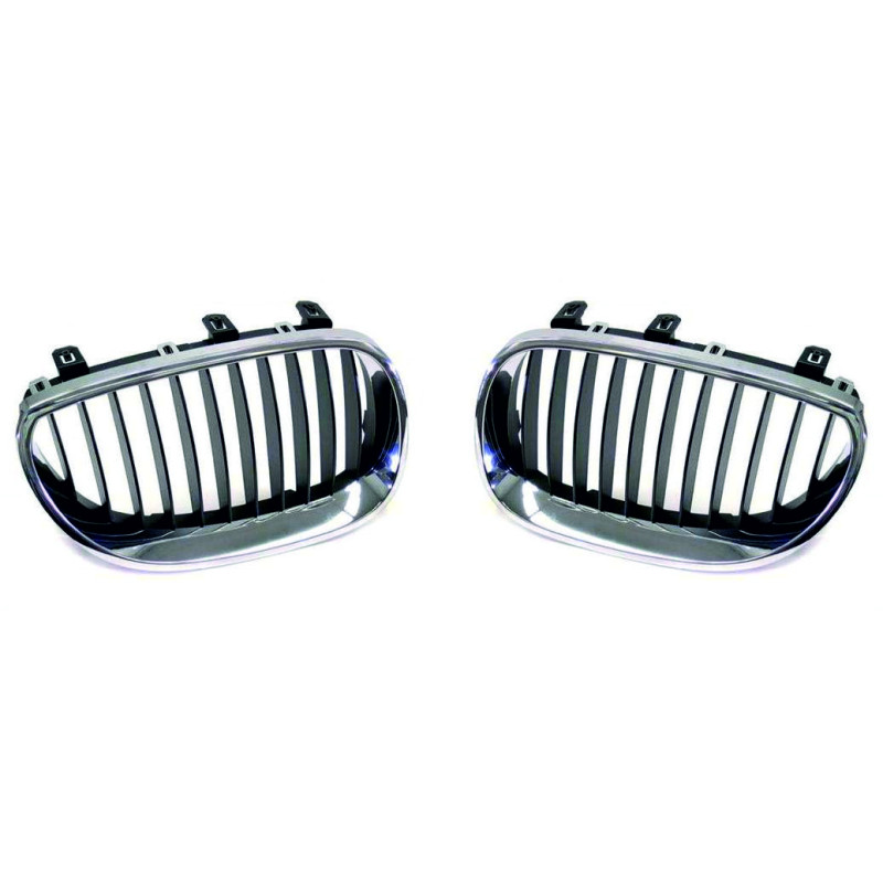 Решітка радіатора ліва і права BMW 5 E60 03-10 (Тайвань) ребра хром  рамка чорна 51137027061