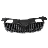 Решітка радіатора Skoda Fabia 2, Roomster 07-10 (Тайвань) чорні ребра, хром молд. 5J0853668