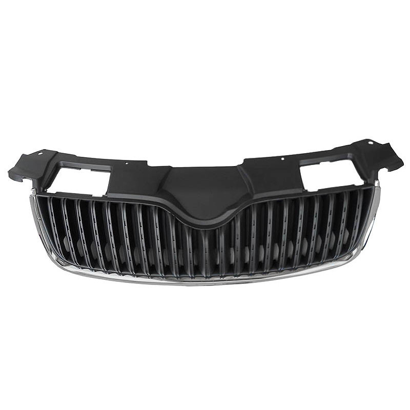 Решітка радіатора Skoda Fabia 2, Roomster 07-10 (Тайвань) чорні ребра, хром молд. 5J0853668