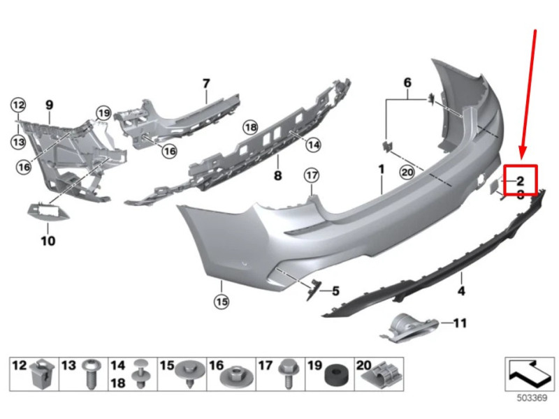 Заглушка гака заднього бампера M-sport BMW 3 G20/G21 2019-2021 FPS 51128099902